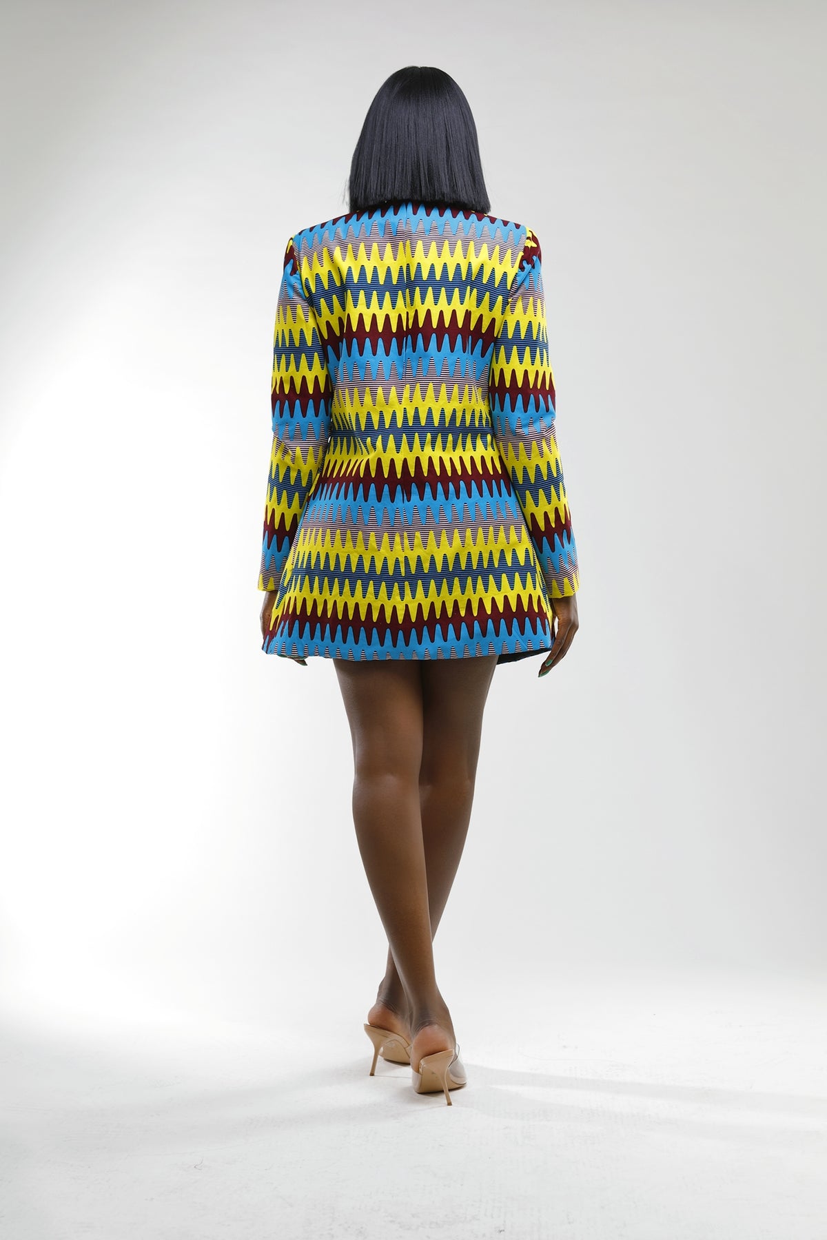 Zeon Multi-Coloured Zig Zag Print Structured Long Blazer