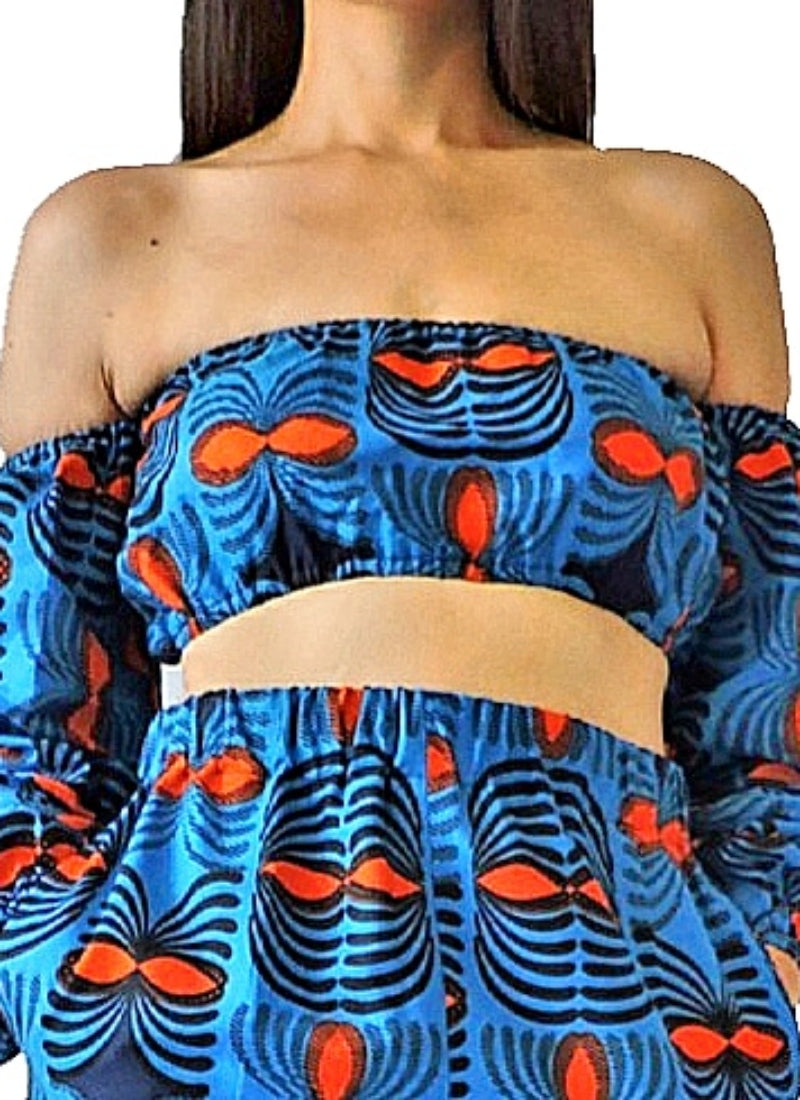 Eden African blue print bardot top