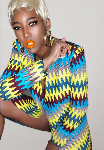 Zeon Multi-Coloured Zig Zag Print Structured Long Blazer