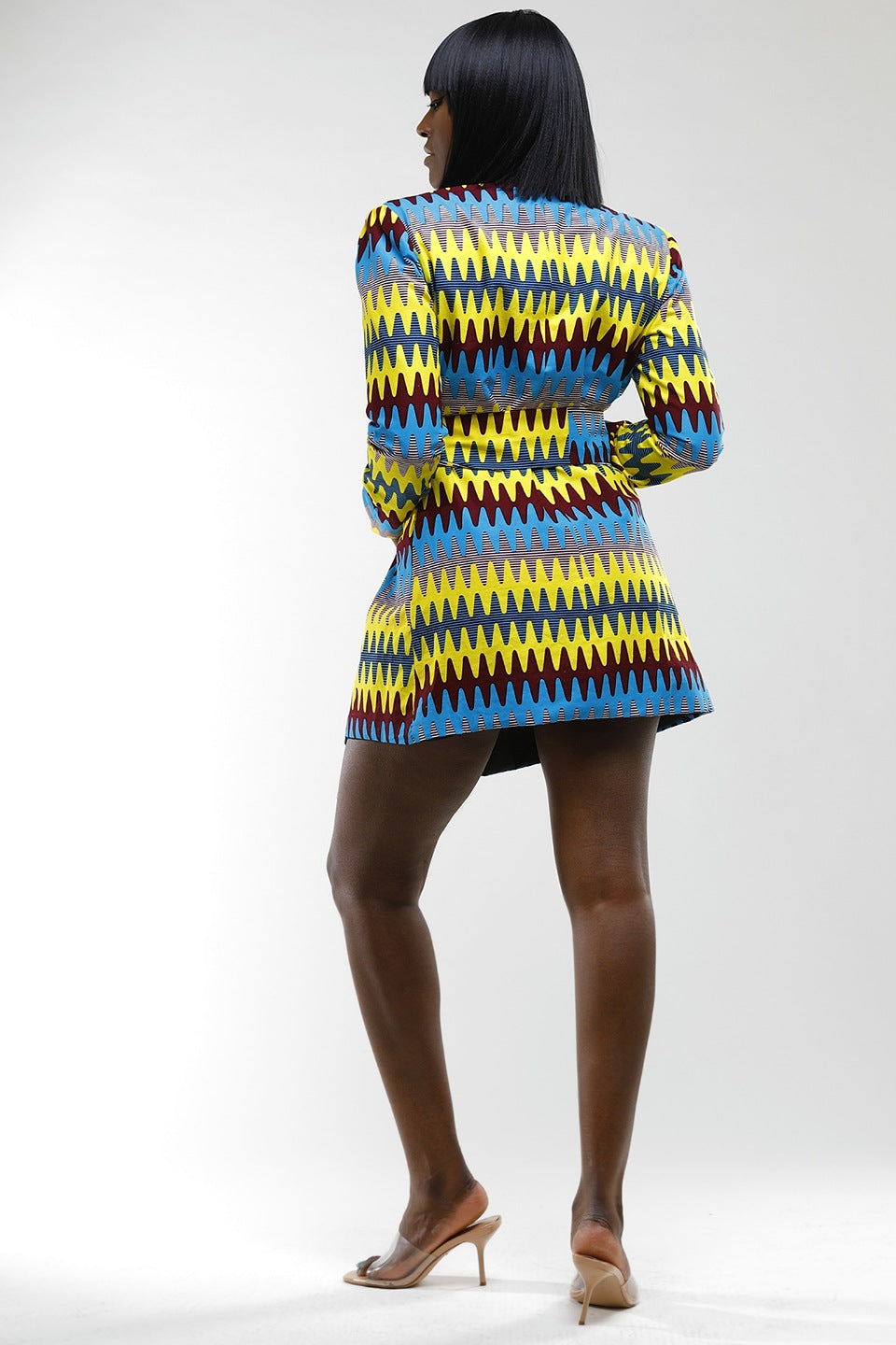 Zeon Multi-Coloured Zig Zag Print Structured Long Blazer